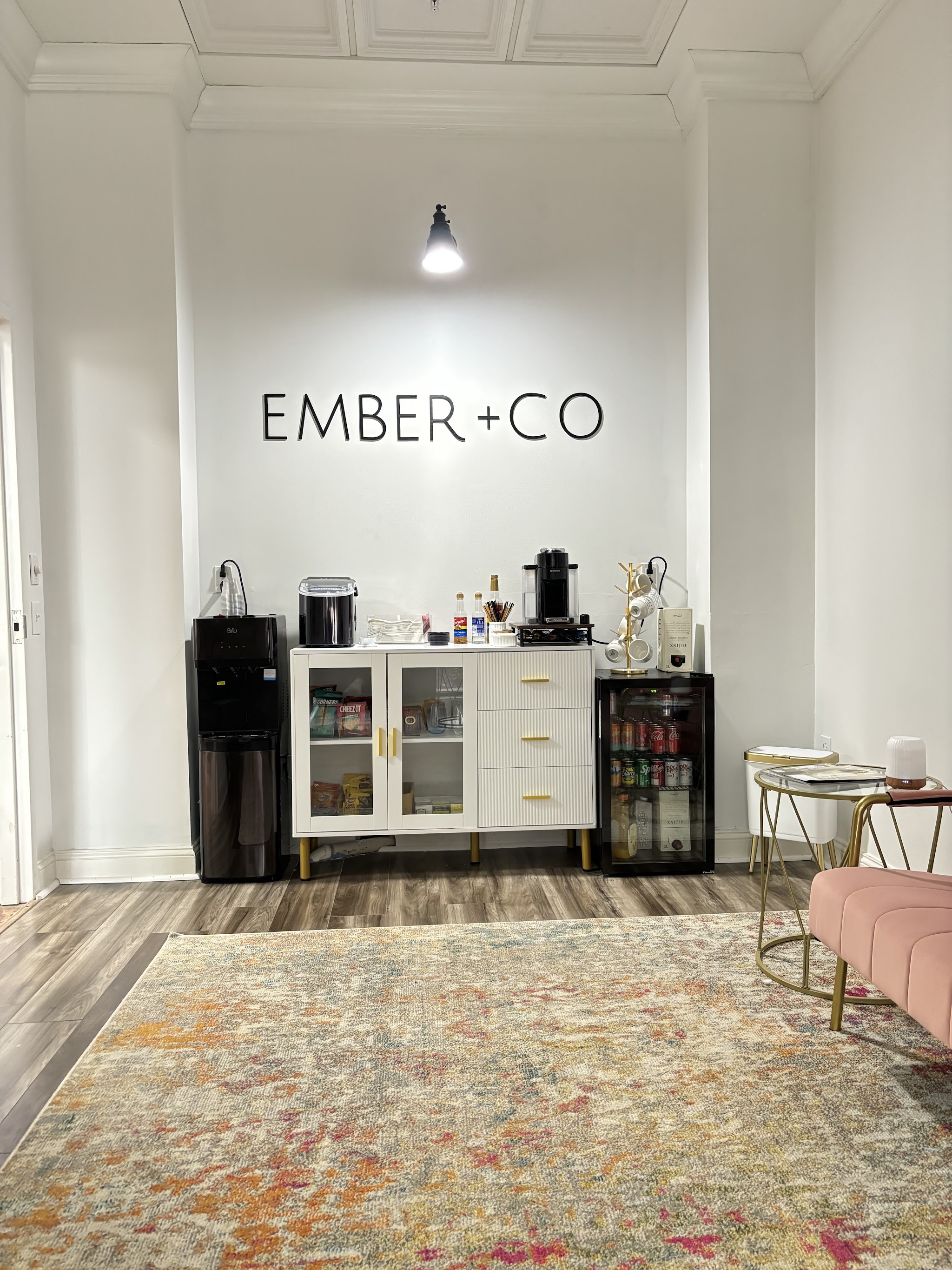 The EMBER+CO sign above our refreshment bar