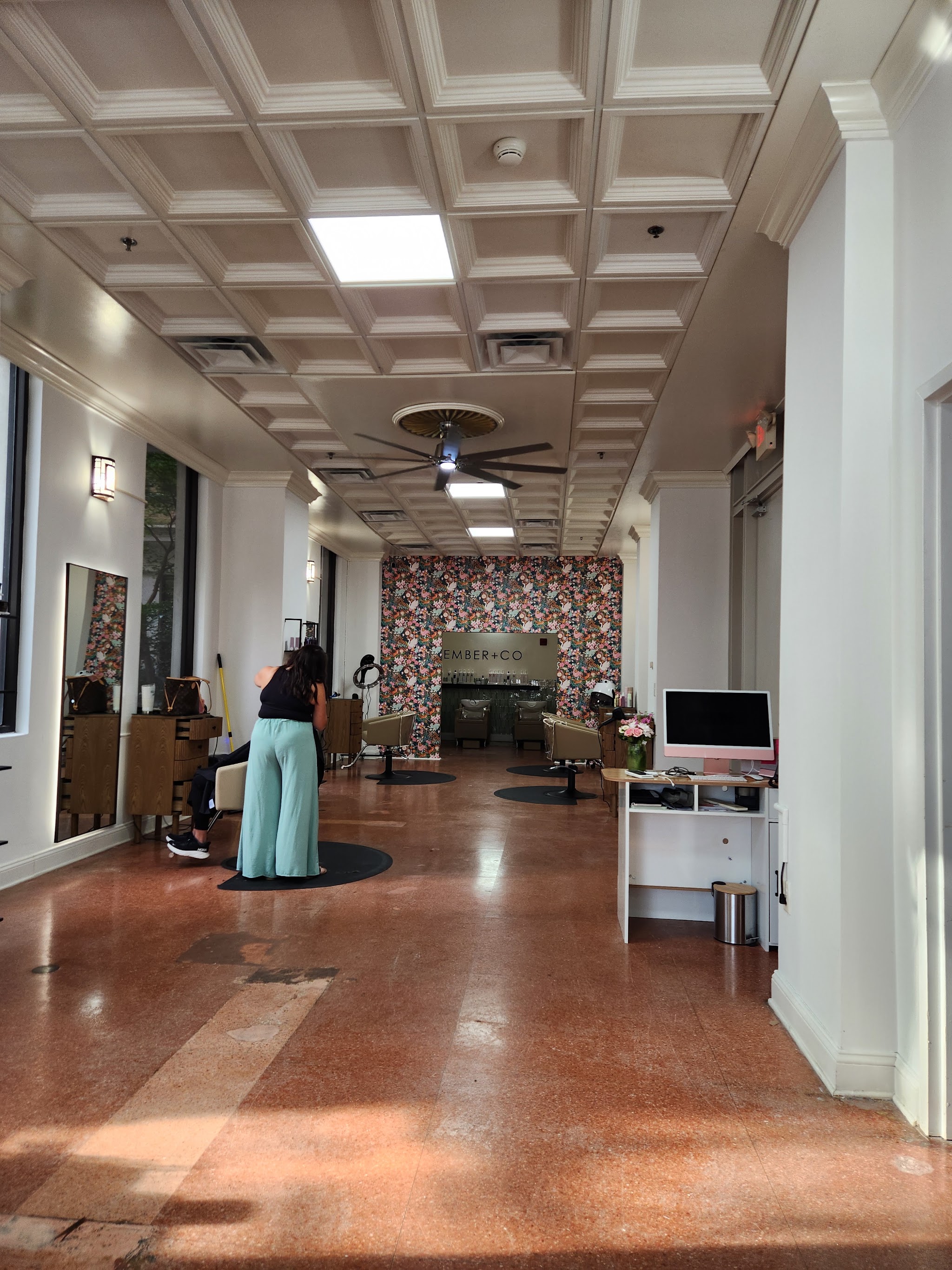 Looking down the length of the salon floor